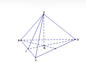 Cho hình chóp tam giác đều có tất cả các cạnh bằng a. Côsin của góc giữa mặt bên và mặt đáy bằng (ảnh 1)