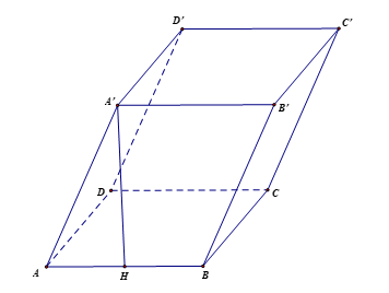 Cho lăng trụ ABCD.A'B'C'D' có đáy ABCD là hình vuông cạnh a, cạnh bên AA' = a, hình chiếu vuông góc của A' (ảnh 1)