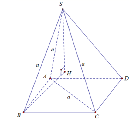 Cho khối chóp S.ABCD có đáy ABCD là hình bình hành, SA = SB = SC = AC = a, SB tạo với mặt phẳng (SAC) một góc 30°. Tính thể tích khối chóp. (ảnh 1)