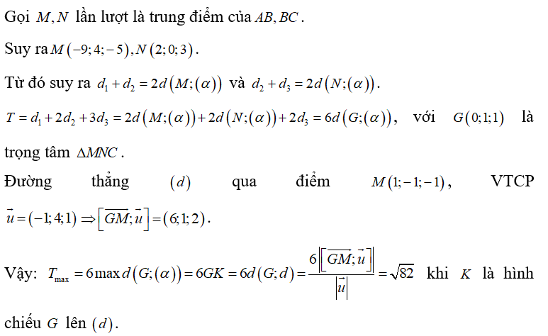 Trong không gianOxxyz , cho ba điểm A(-15;7;-11) (ảnh 1)