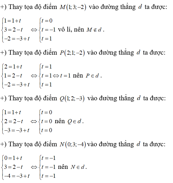 Trong không gian Oxyz , cho đường thẳng có phương trình d: x= 1+t; y = 2-t; z = -3 +t (ảnh 1)