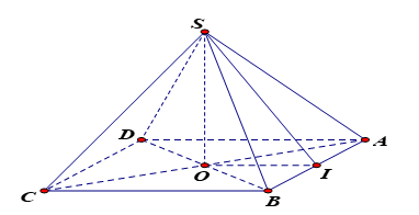 Cho hình chóp tứ giác đều S.ABCD với O là tâm của đáy và chiều cao  (ảnh 1)