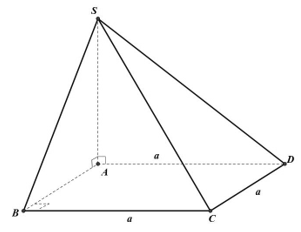 Cho hình chóp S.ABCD có đáy là hình vuông cạnh a. Đường thẳng SA vuông góc với mặt phẳng đáy, SA = a. (ảnh 1)
