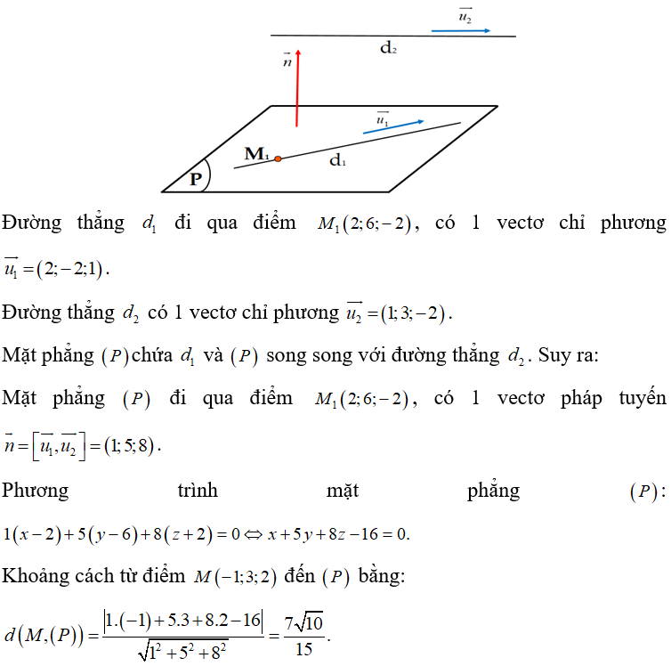 Trong không gian Oxyz , cho hai đường chéo d1: x-2/2= y-6/-2= z+2/1  và (ảnh 1)