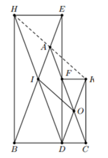 Cho tam giác ABC cân tại A. Từ một điểm D trên đáy BC, ta vẽ đường thẳng vuông góc với BC, cắt các cạnh AB, AC lần lượt tại E, F. Vẽ các hình chữ nhật BDEH, CDFK. Chứng minh rằng A là trung tâm điểm của HK. (ảnh 1)