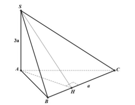 Cho hình chóp tam giác S.ABC với SA vuông góc với (ABC) và SA = 3a. Diện tích tam giác ABC bằng 2a2 (ảnh 1)