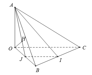 Cho tứ diện OABC trong đó OA, OB, OC đôi một vuông góc với nhau, OA = OB = OC = a. Gọi I là trung điểm BC. Khoảng cách giữa AI và OC bằng bao nhiêu? (ảnh 1)