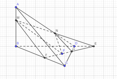 Cho tứ diện ABCD có M nằm trên cạnh AB, N nằm trên cạnh AD thoả MB = 2MA, AN = 2ND. Gọi P là điểm thuộc miền trong của tam giác BCD.  (ảnh 1)