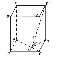 Cho hình hộp chữ nhật ABCD.A'B'C'D' có AB = 4, AD = 3. Mặt phẳng (ACD') tạo với mặt đáy một góc 60°. (ảnh 1)