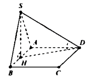 Cho hình chóp S.ABCD có đáy ABCD là hình chữ nhật, biết AB = a;  . Hình chiếu S lên đáy là trung điểm H cạnh AB, góc tạo bởi SD và đáy là 60°. Tính thể tích V khối chóp S.ABCD. (ảnh 1)