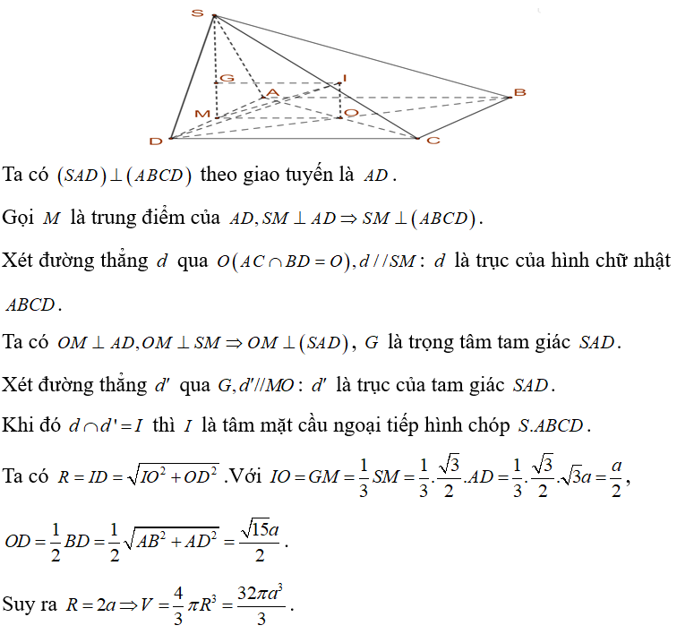 Cho hình chóp SABCD có đáy là hình chữ nhật, AB= 2 căn 3 a, (ảnh 1)