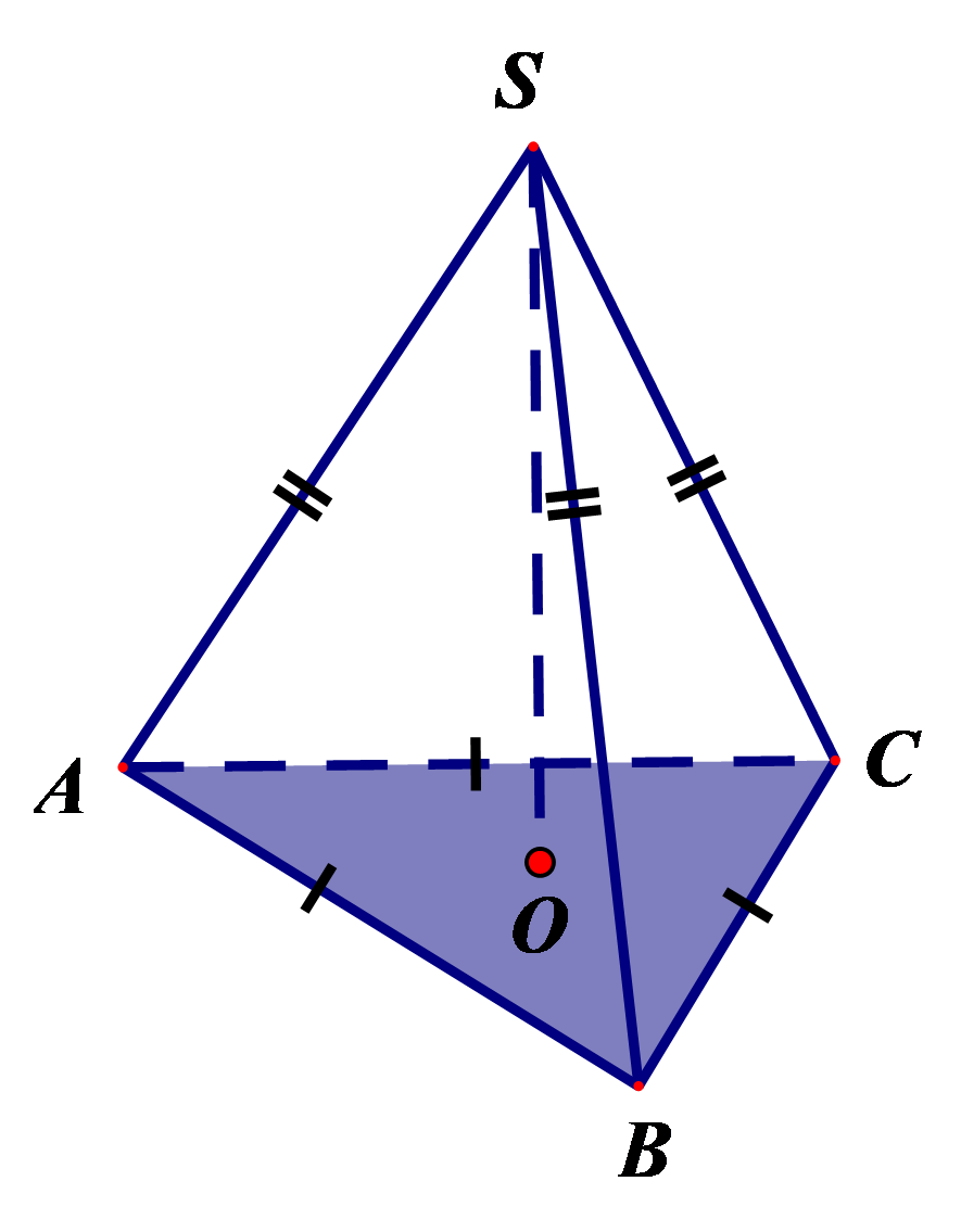 Cho hình chóp tam giác đều S.ABC có đường cao SO (như hình vẽ). Các cạnh bên của hình chóp tam giác đều là (ảnh 1)