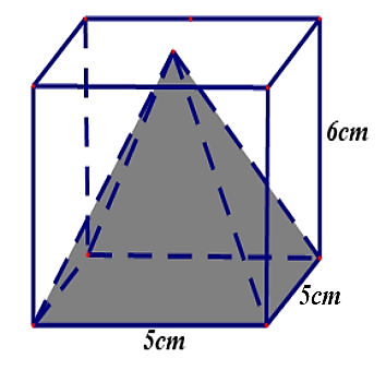 Tính thể tích của hình chóp ở bên trong hình hộp chữ nhật với kích thước như hình vẽ. (ảnh 1)