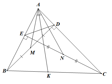 Cho tam giác ABC có ba góc nhọn (AB < AC) vẽ các đường cao BD và CE.  (ảnh 1)