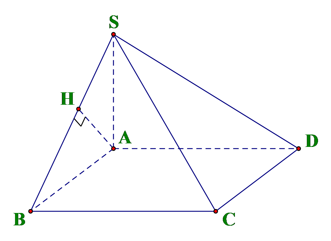 Cho hình chóp S.ABCD có đáy ABCD là hình vuông cạnh a, cạnh bên SA vuông góc với đáy và  (ảnh 1)