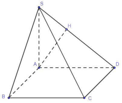 Cho hình chóp S.ABCD có đáy ABCD là hình vuông cạnh bằng 2a , SA vuông góc với mặt phẳng (ABCD) và SA = a  (ảnh 2)