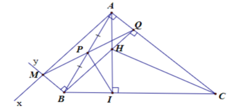 Cho tam giác ABC có đường cao AI. Từ A kẻ tia Ax vuông góc AC, từ B kẻ tia By song song AC (ảnh 1)