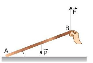 Một người dùng tay tác dụng lực F nâng vật là một thanh rắn đồng chất dài 1m như hình dưới đây. (ảnh 1)