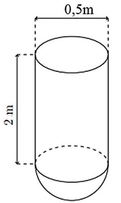 Một chi tiết xây dựng bằng bê tông có kích thước như hình vẽ bên, gồm:  – Phía trên là một hình trụ có chiều cao 2m đường kính đáy 0,5m  (ảnh 1)