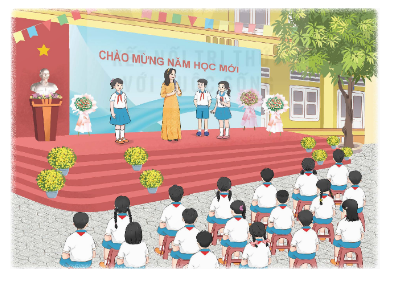 - Tham gia lễ khai giảng năm học mới.  - Chia sẻ cảm xúc khi đón chào năm học mới.  (ảnh 1)