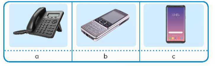 a) Em hãy quan sát và cho biết các loại điện thoại có trong những hình dưới đây.  b) Em hãy lựa chọn các loại điện thoại trong hình trên phù hợp (ảnh 1)