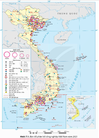 Dựa vào bản đồ phân bố công nghiệp Việt Nam năm 2021 (hình 7.1) và bản đồ hành chính Việt Nam, hãy xác định (ảnh 1)