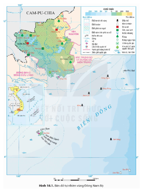 Dựa vào hình 18.1 và thông tin mục 1, hãy trình bày đặc điểm vị trí địa lí và phạm vi lãnh thổ của vùng Đông Nam Bộ. (ảnh 1)