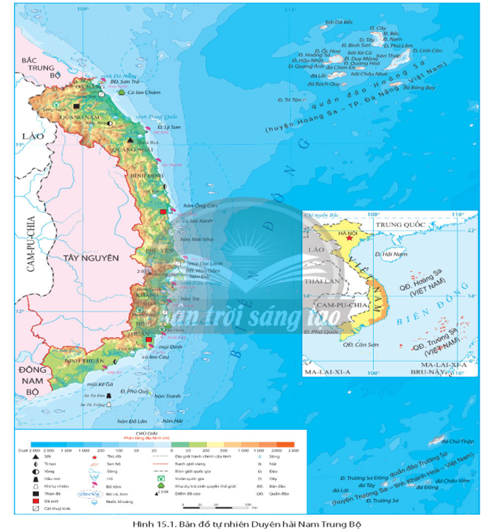 Dựa vào hình 15.1 và thông tin trong bài, hãy trình bày đặc điểm vị trí địa lí và phạm vi lãnh thổ của Duyên hải Nam Trung Bộ. (ảnh 1)