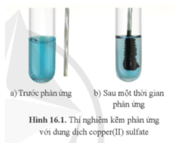Quan sát hiện tượng xảy ra khi nhúng lá kẽm vào dung dịch copper(II) sulfate, có thể kết luận rằng kẽm là kim loại có mức độ hoá học  (ảnh 1)
