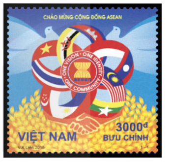 Tem “Chào mừng Cộng đồng ASEAN” do các hoạ sĩ Việt Nam thiết kế, được phát hành đồng thời tại Việt Nam và các nước ASEAN (ảnh 1)