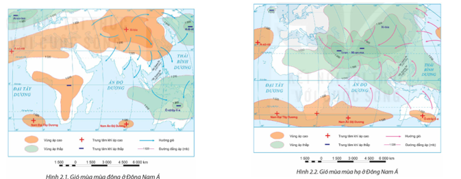 Dựa vào thông tin mục 1 và hình 2.1, 2.2, 2.3 và kiến thức đã học, hãy:  - Trình bày các biểu hiện của khí hậu nhiệt đới ẩm gió mùa ở nước ta. (ảnh 1)