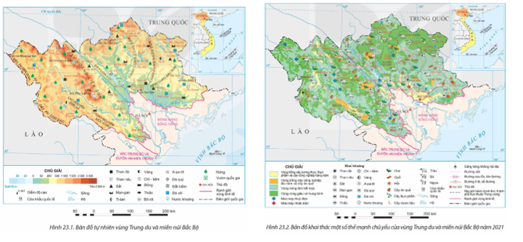 Dựa vào thông tin mục 1 và hình 23.1, 23.2, hãy:  - Nêu thế mạnh về khoáng sản ở vùng Trung du và miền núi Bắc Bộ. (ảnh 1)