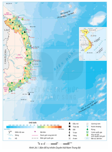 Dựa vào thông tin mục I và hình 26.1, hãy:  - Trình bày vị trí địa lí, phạm vi lãnh thổ của Duyên hải Nam Trung Bộ. (ảnh 1)