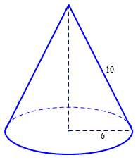 Một hình nón có bán kính đáy r = 6cm, độ dài đường sinh l = 10cm. Tính thể tích của hình nón đó. (ảnh 1)
