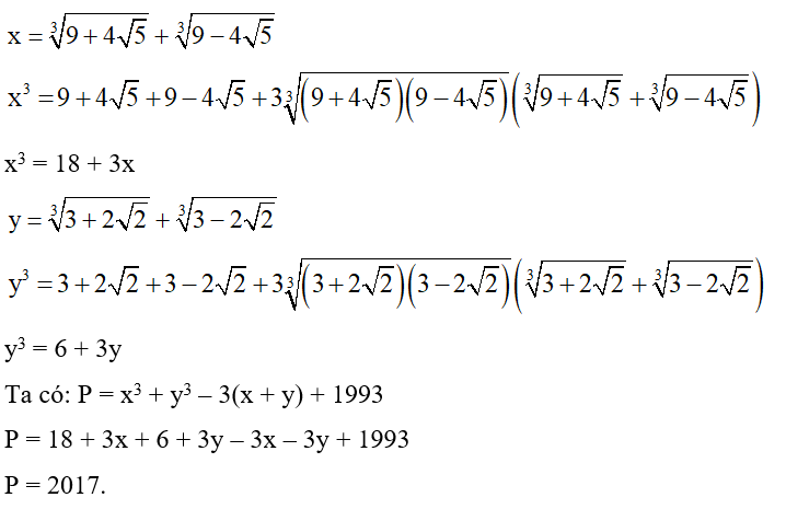 Tìm giá trị biểu thức P = x^3 + y^3 – 3(x + y) + 1993 với  . (ảnh 1)