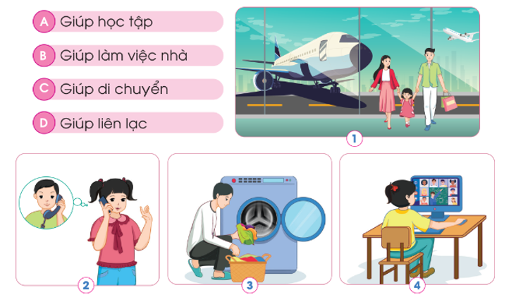 Cùng bạn ghép các thẻ vai trò của sản phẩm công nghệ tương ứng với mỗi hình dưới đây. (ảnh 1)