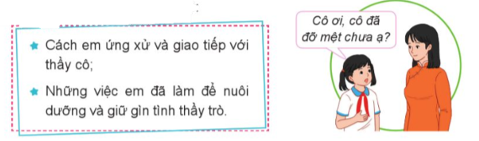 Chia sẻ về chủ đề Nuôi dưỡng giữ gìn tình thầy trò - Chia sẻ ý kiến của em về chủ đề Nuôi dưỡng. giữ gìn tình thầy trò theo gợi ý. (ảnh 1)