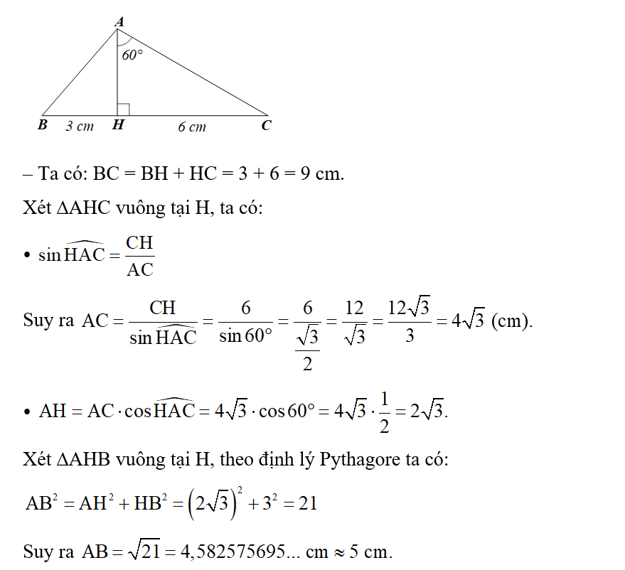Cho tam giác ABC có chân đường cao AH nằm giữa B và C. (ảnh 1)