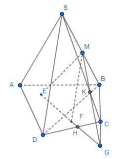 Cho hình chóp tứ giác S.ABCD, M là một điểm trên cạnh SB (ảnh 1)