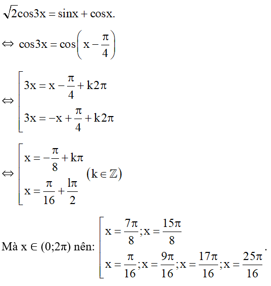 Tính tổng tất cả các nghiệm thuộc khoảng (0;2π) của phương trình:   (ảnh 1)