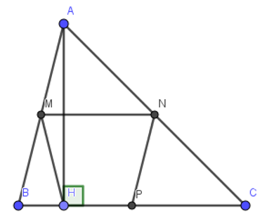 Cho tam giác ABC nhọn. Gọi M, N, P lần lượt là trung điểm của AB, AC, BC. Kẻ đường cao AH. Chứng minh rằng tứ giác MNPH là hình thang cân. (ảnh 1)