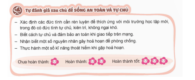 Tự đánh giá sau chủ đề Sống an toàn và tự chủ  - Xác định các đức tính cần rèn luyện để thích ứng (ảnh 2)