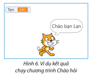 Hãy tạo chương trình Chào hỏi cho phép nhập tên người dùng từ bàn phím, sau đó nhân vật mèo trong Scratch sẽ nói (ảnh 1)
