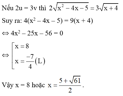 Giải phương trình căn 5x^2 + 14x +9 - căn x^2 -x - 20 = 5 căn x +1 . (ảnh 2)