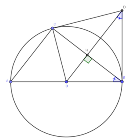 Cho đường tròn (O;R) đường kính AB và một điểm C nằm trên đường tròn (ảnh 1)