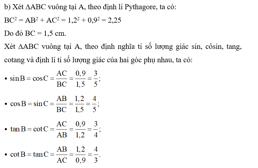 b) AC = 0,9 cm, AB = 1,2 cm. (ảnh 1)