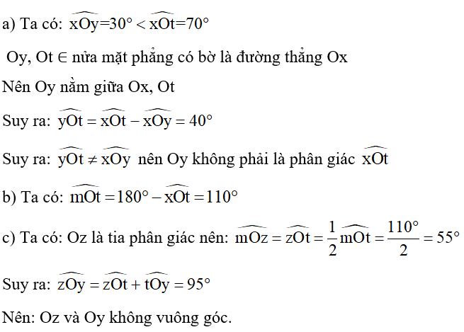 Cho tia Ox, vẽ hai tia Oy và Ot nằm cùng phía với đường thẳng chứa tia Ox sao (ảnh 2)