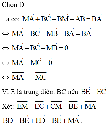 Cho tam giác ABC, D là trung điểm AB, E là trung điểm BC, điểm M thỏa mãn (ảnh 1)