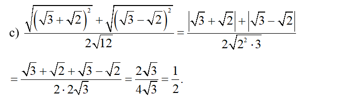 Rút gọn các biểu thức sau:  c)  căn bậc hai ( căn bậc hai 3  căn bậc hai 2 ) ^2 + căn bậc hai ( căn bậc hai 3 - căn bậc hai 2 ) ^2/ 2 căn bậc hai 12 (ảnh 1)