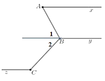 Cho hình vẽ sau biết góc xAB = 60 độ, góc ABy= 120 độ, góc BCz= 150 độ.  (ảnh 2)
